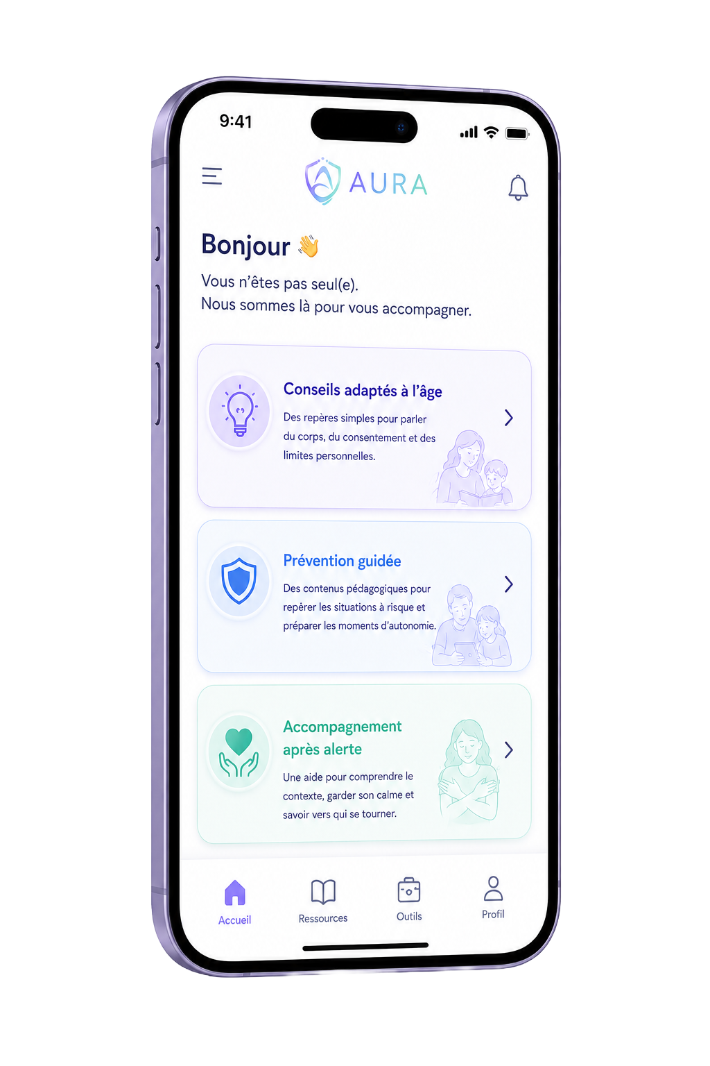 Aperçu de l’application parentale AURA.